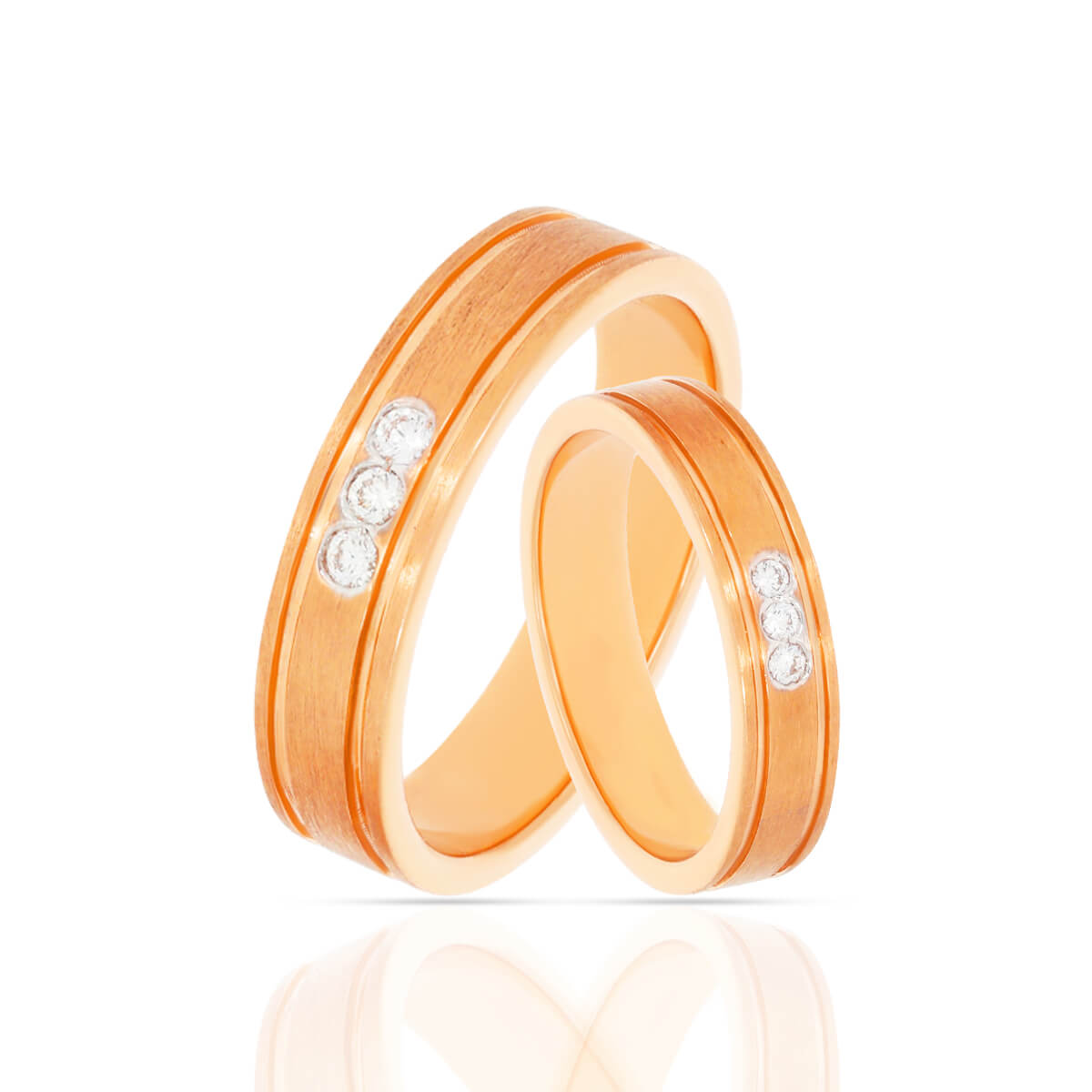 Trio Luminary Rose Diamond Couple Band with Free Gold Coin