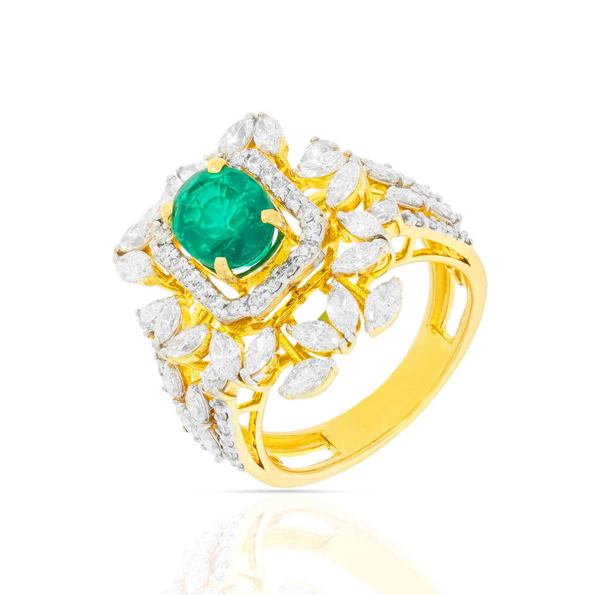 Luxurious Sparkle Diamond & Green Stone Ring with Free Gold Coin