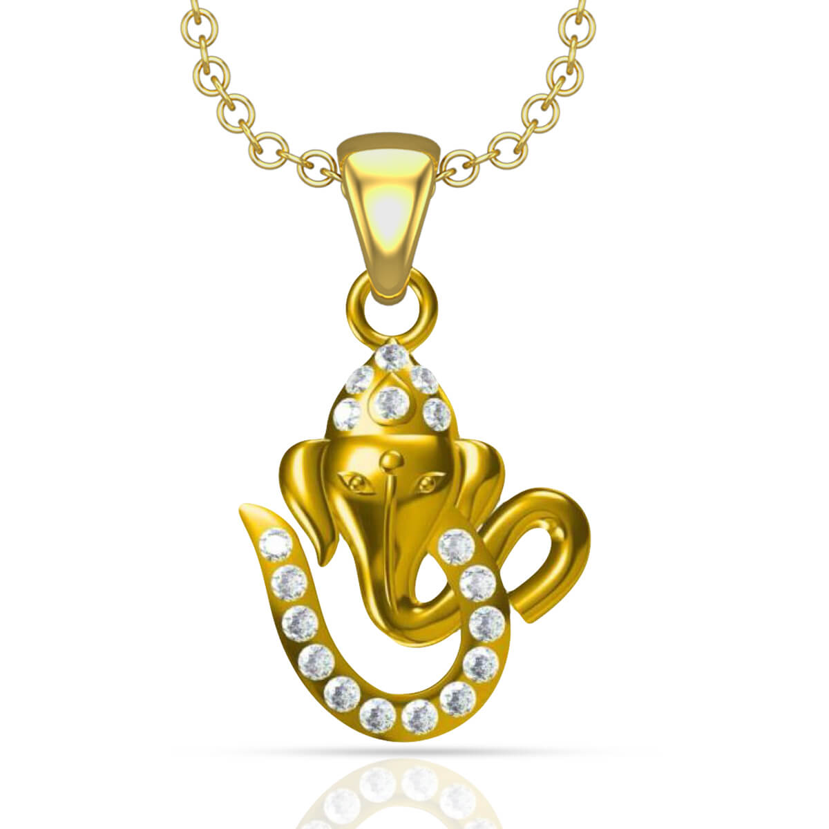 OM Ganesh Diamond Gold God Pendant with Free Gold Coin