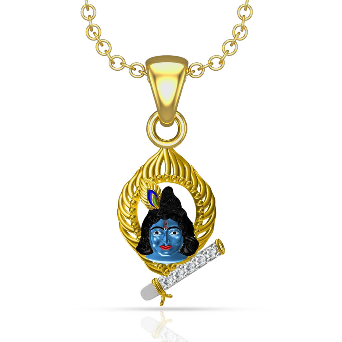 Krishna Enamel Gold God Pendant