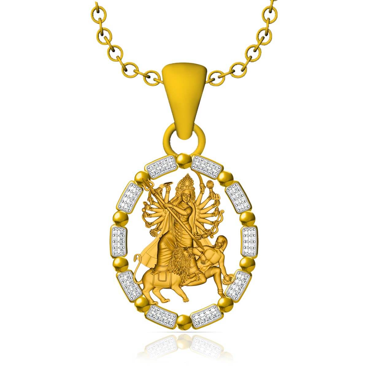 Durga Mata Gold Diamond Pendant with Free Gold Coin