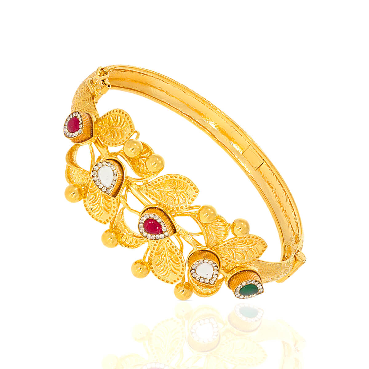 Luxurious Color Stone Kundan Bracelet with Free Gold Coin