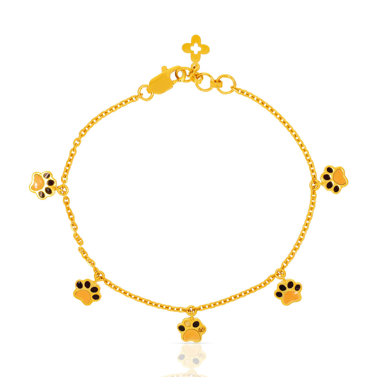 Stylish Gold Paw Charms Bracelet