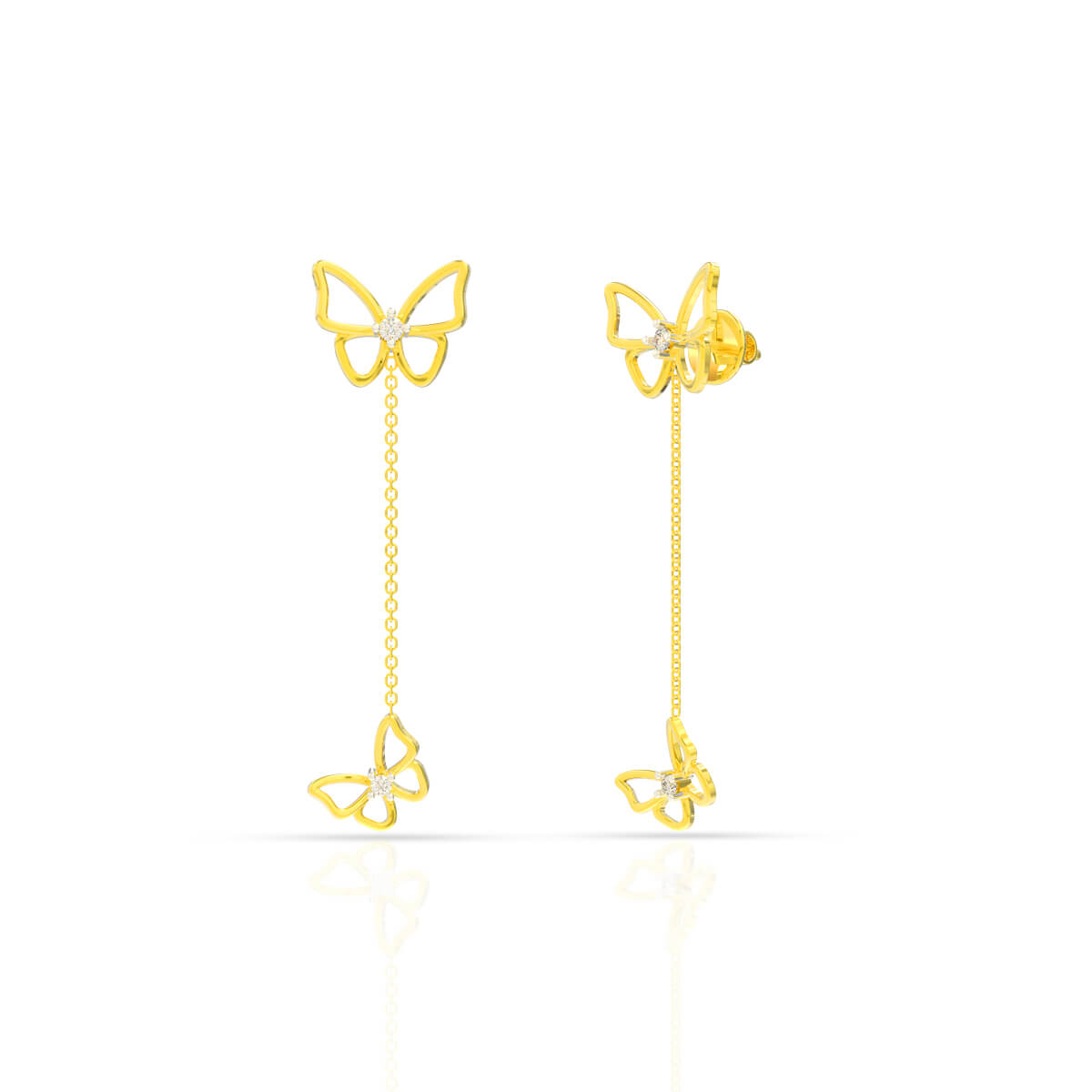 Fluttering Butterfly Dangles Gold Earring with Free Gold Coin