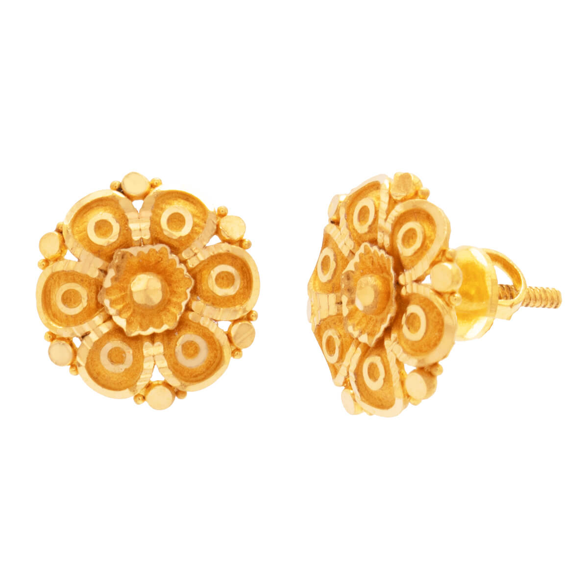 Appealing Yellow Gold Floral Stud Earrings with Free Gold Coin