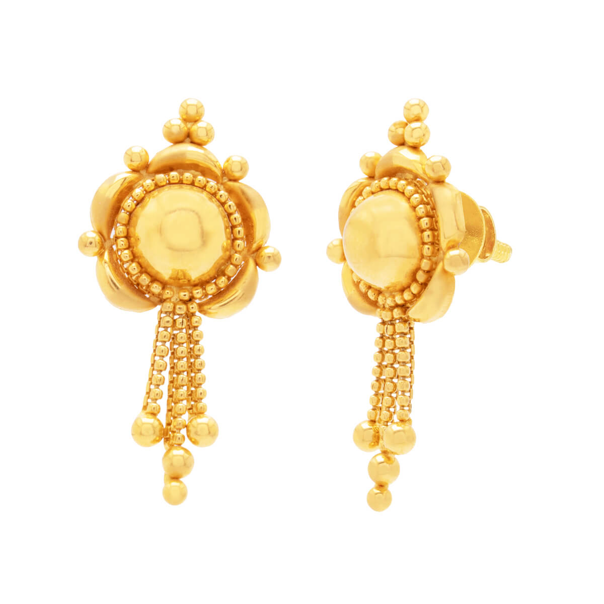 Intricate Yellow Gold Beaded Drop Earrings