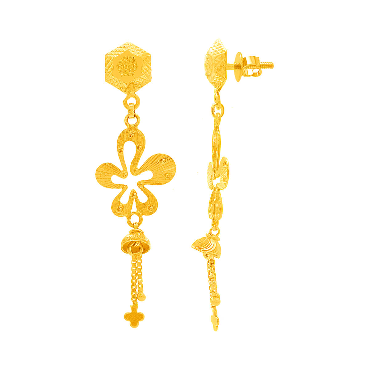 Ayeza Gold Drop Floral Earrings with Free Gold Coin