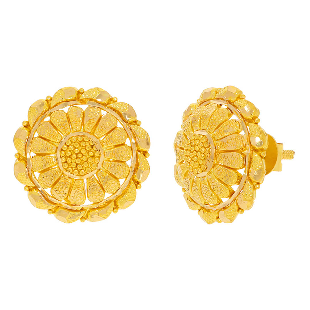 Baroque stud gold earring with Free Gold Coin