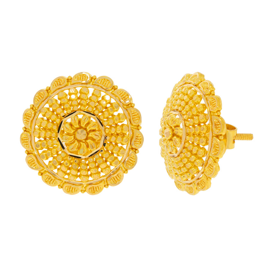 Rosey Disc stud gold earring with Free Gold Coin