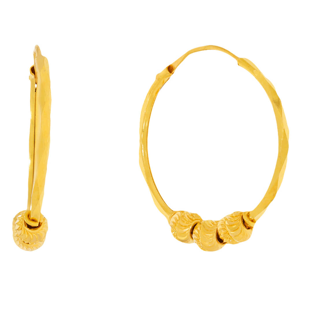 trio beads gold Hoop Earrings with Free Gold Coin