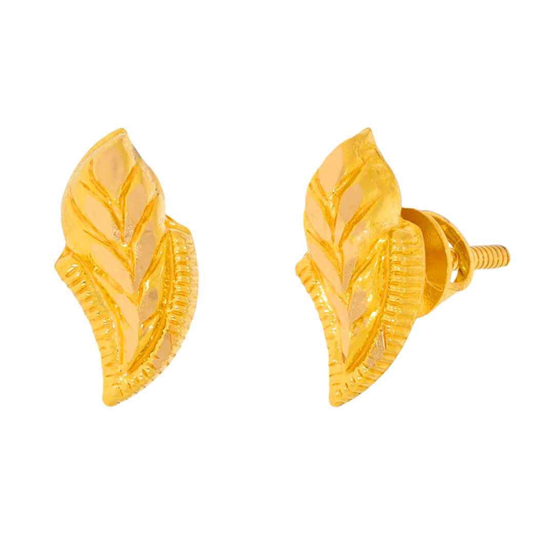 leaf stud gold earring with Free Gold Coin