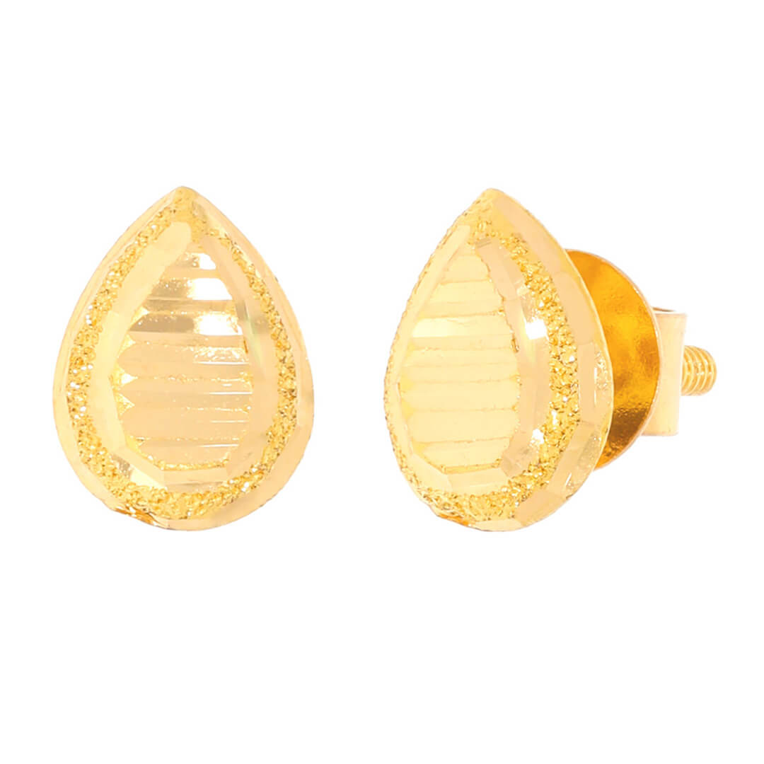 Drop Facet Stud Gold Earring with Free Gold Coin