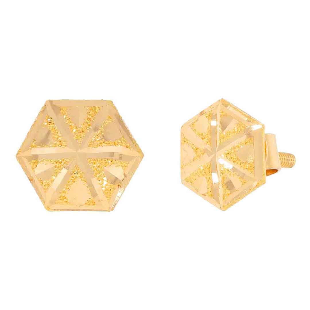 hexagon stud gold earring with Free Gold Coin