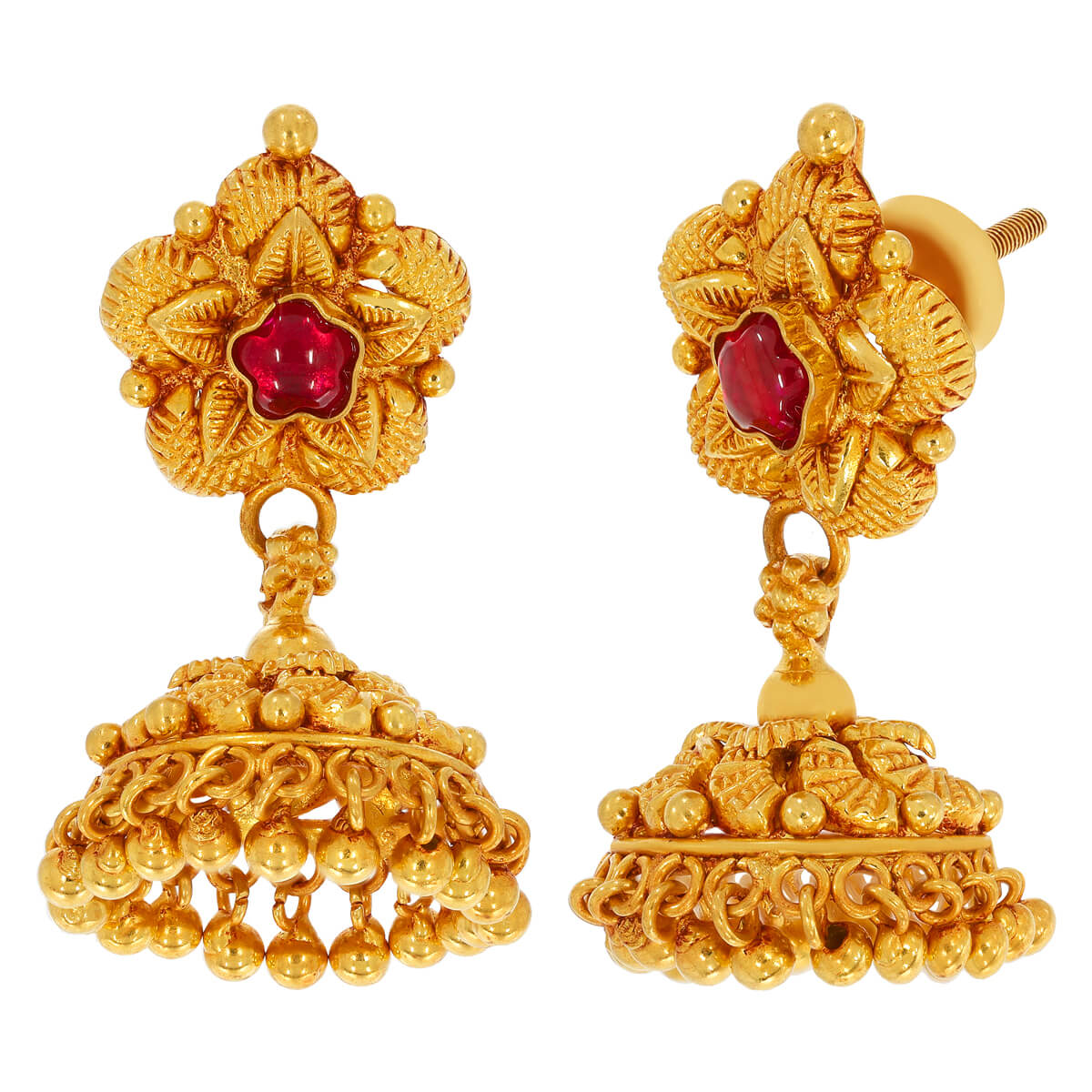 Radiant Floral Antique Gold Jhumkas Earring with Free Gold Coin