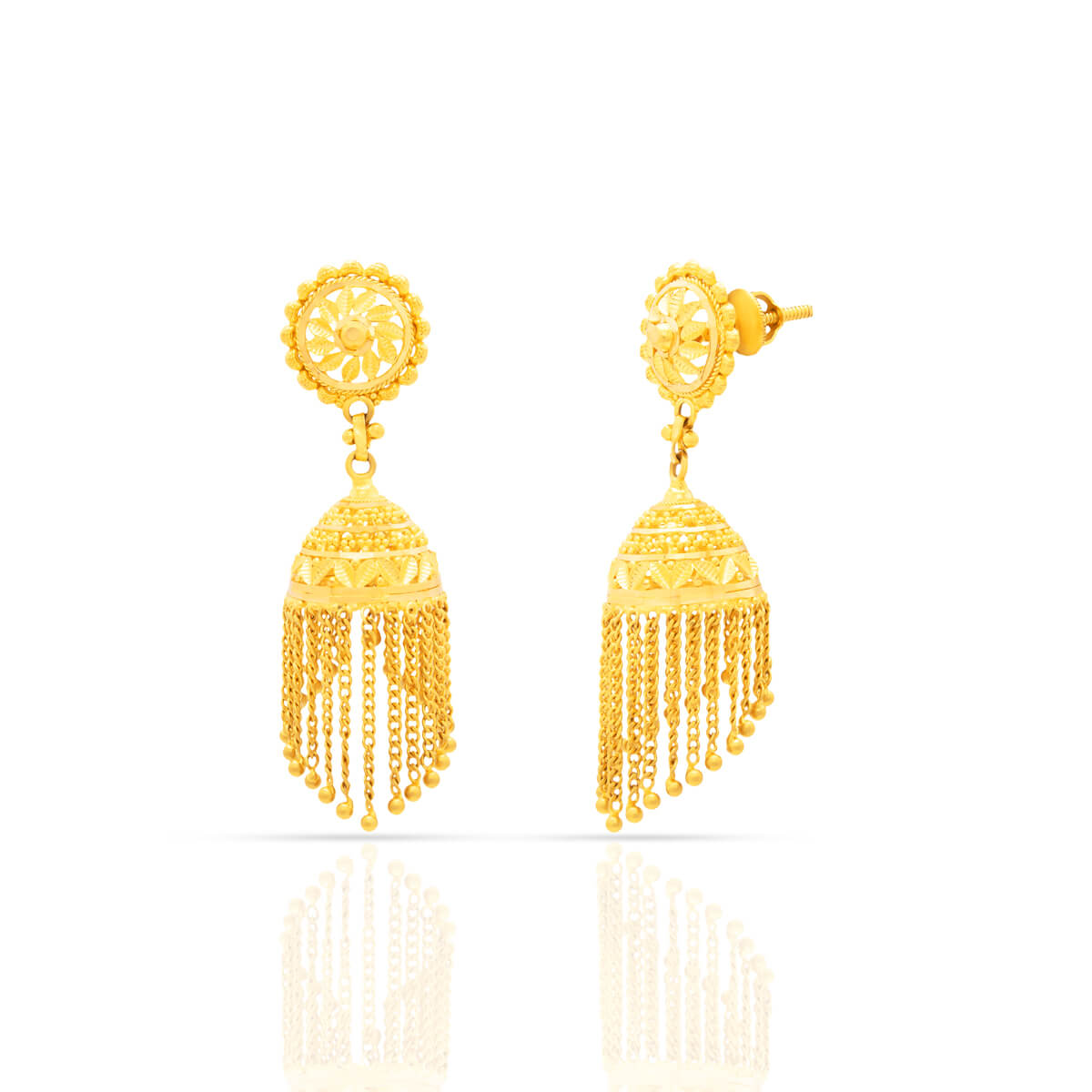 Golden Tradition Jhumka Gold Earrings with Free Gold Coin