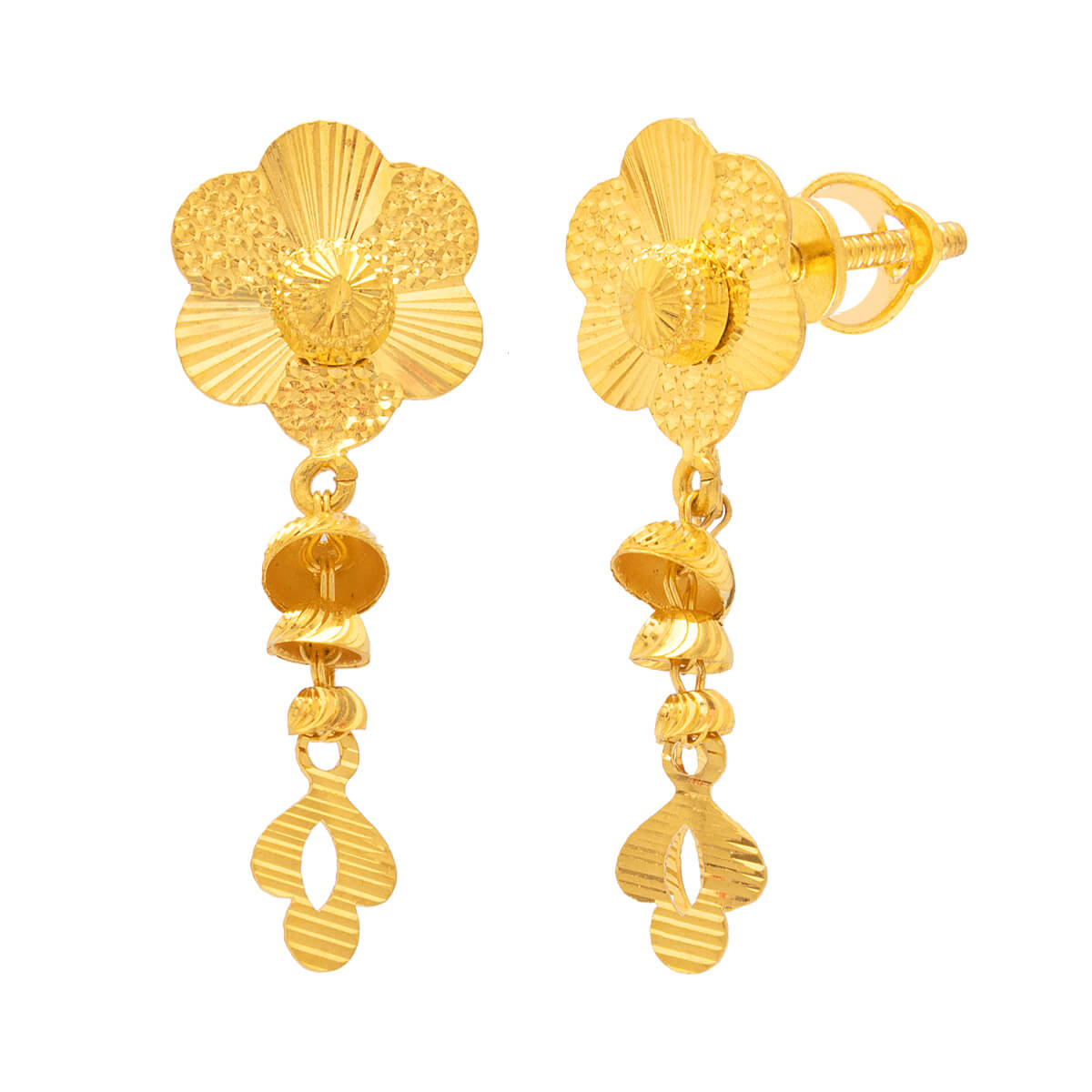 Exquisite Flower Dangler Gold Earrings