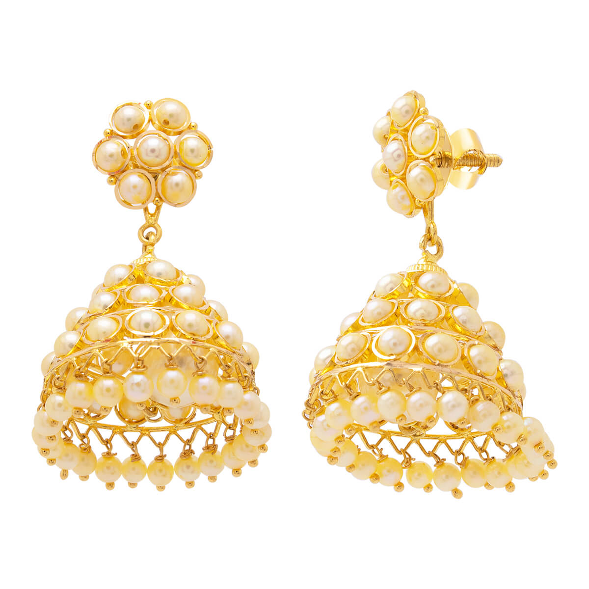 Pearl Dazzle Gold Jhumka Earrings with Free Gold Coin