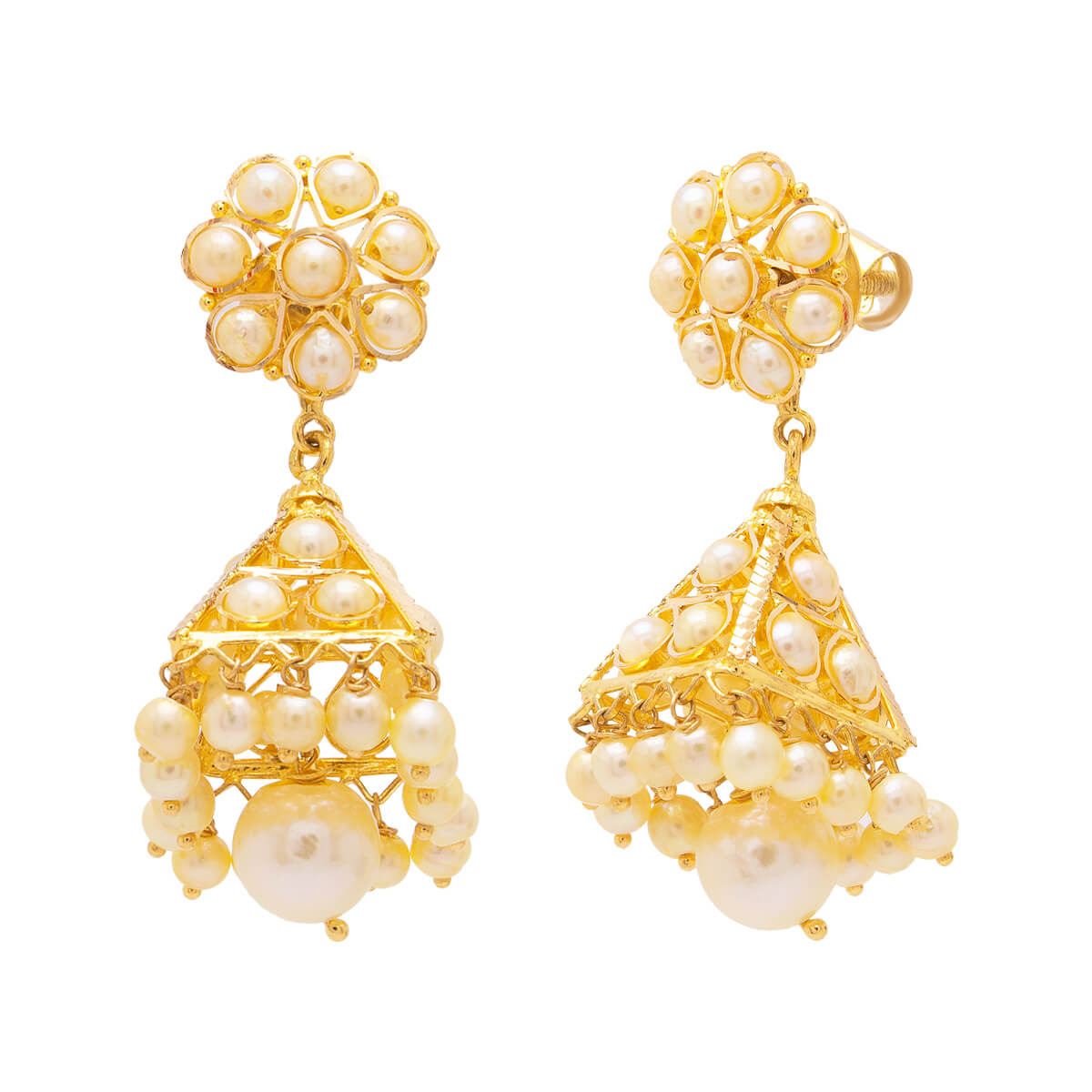 Pearl Dangles Gold Jhumka Earrings