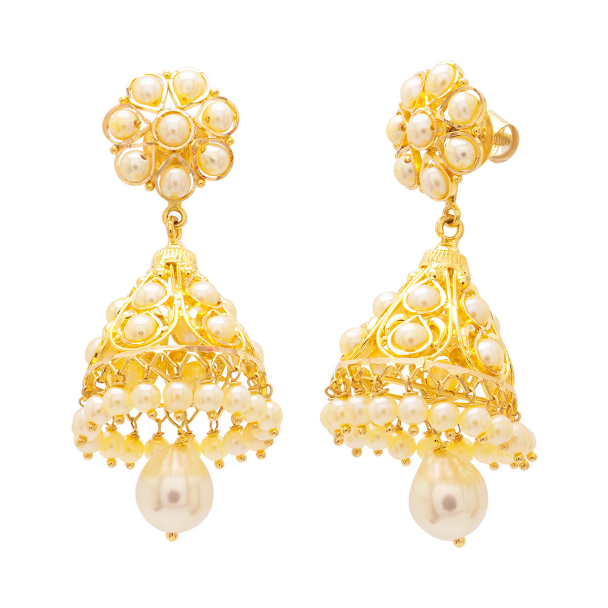 Pearl Royale Gold Jhumka Earrings