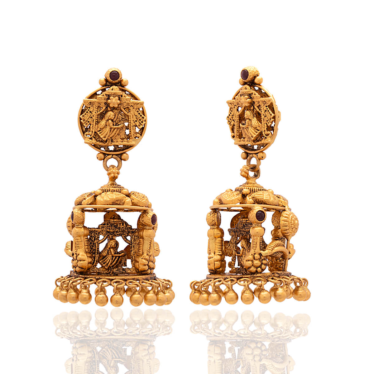 Ornate Temple Jhumkas Earring with Free Gold Coin