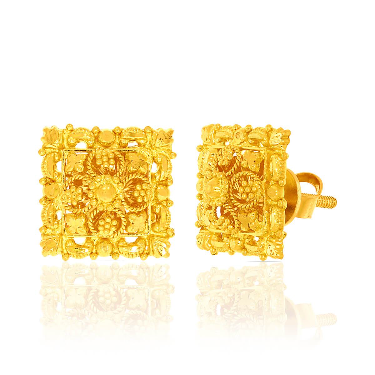 classic square traditional gold Stud Earring with Free Gold Coin