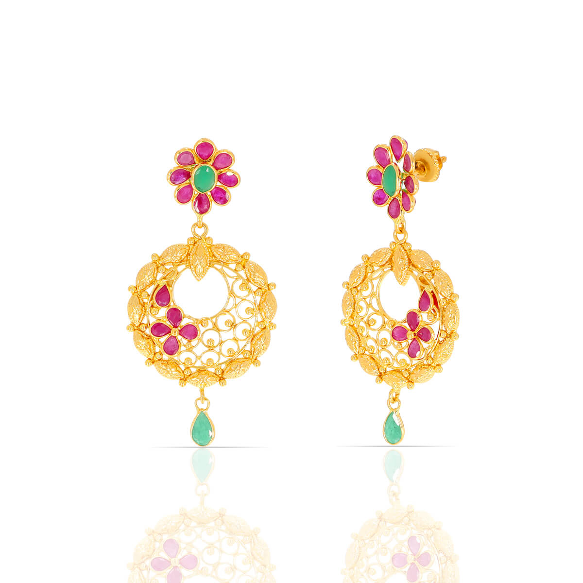 Sparkling Elegance Red and Green Zircons Teardrop Gold Earrings with Free Gold Coin