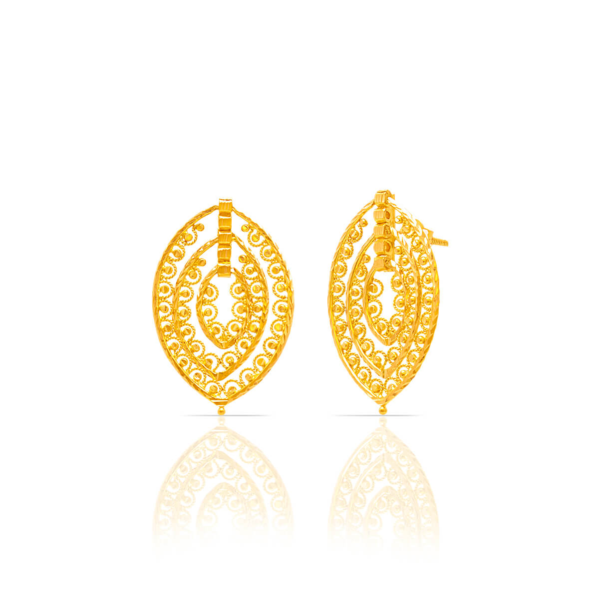 Shimmering Symmetry: Golden Gold Dangler Earrings with Free Gold Coin