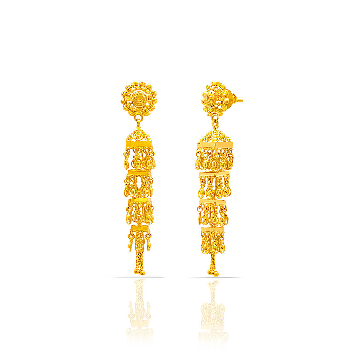 Golden Cascade Dazzling Golden Gold Jhumka Earrings with Free Gold Coin