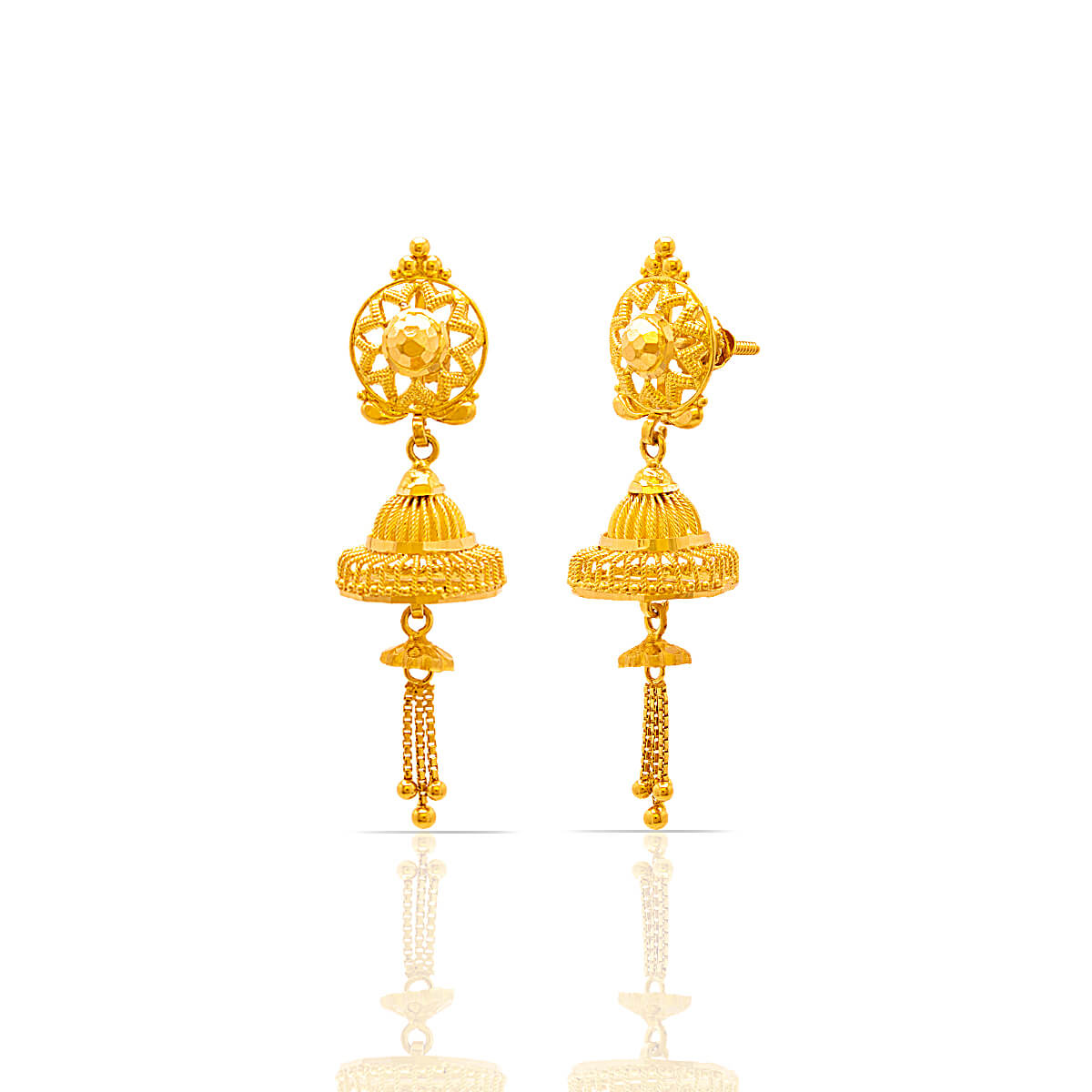 Double Gold Delight Exquisite Golden Gold Jhumka Earrings