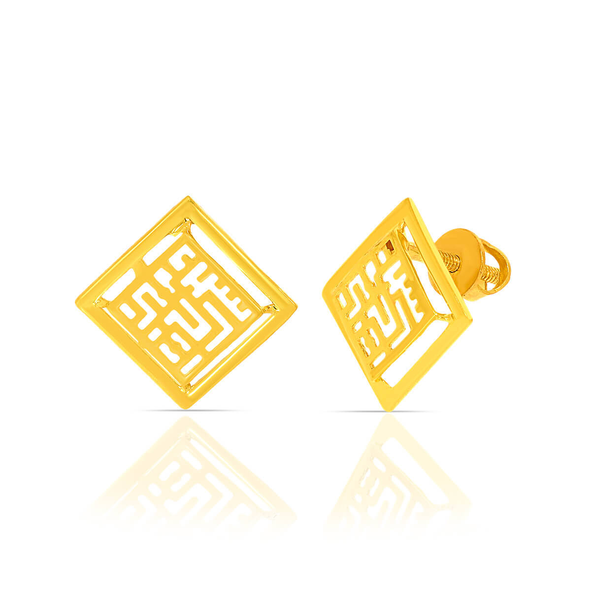 Elegant Net Square Gold Earring with Free Gold Coin