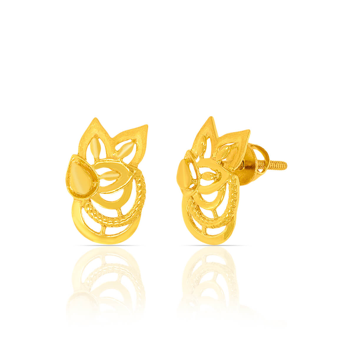 Golden Botanical Leaf Stud Earring with Free Gold Coin