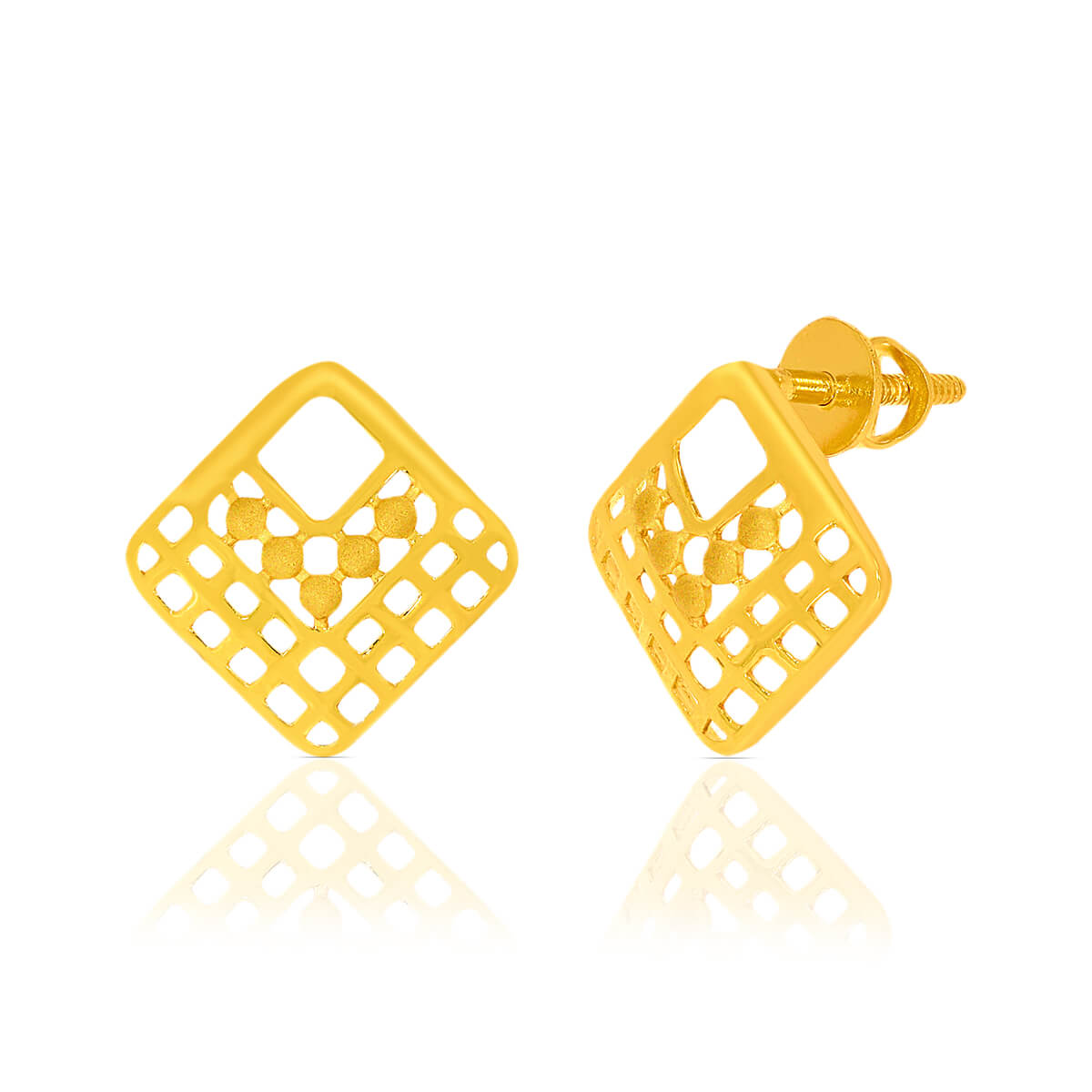 Netted Square Gold Stud Earrings with Free Gold Coin