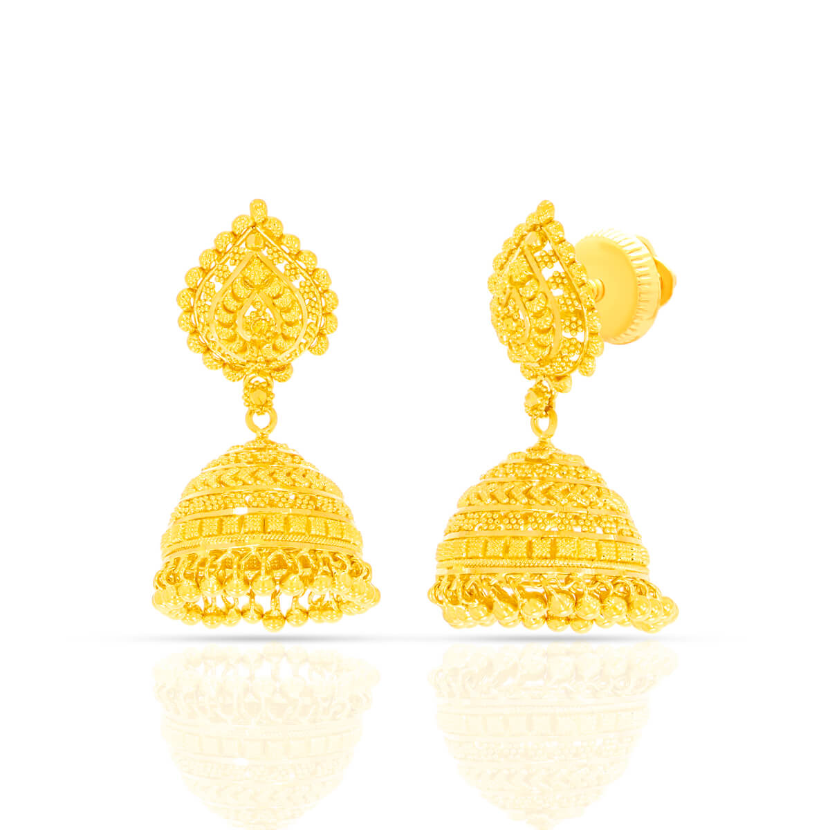 Traditional Twirl Gold Jhumka Earrings with Free Gold Coin