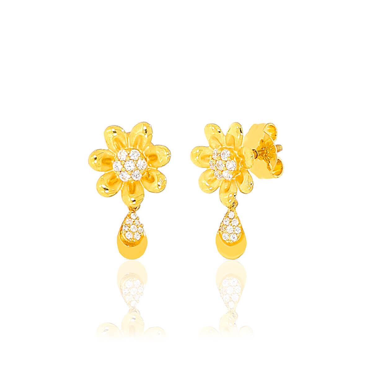 Floral CZ Gold Stud Earring Nature's Sparkle with Free Gold Coin