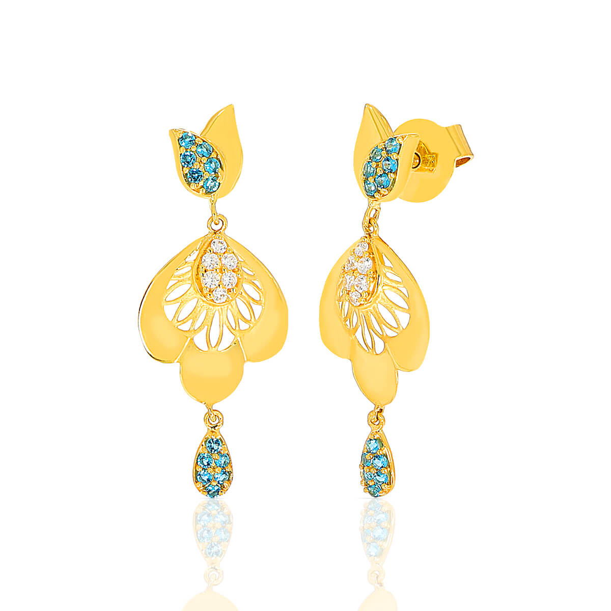 Natural Beauty Leaf Blue Stone Earrings with Free Gold Coin