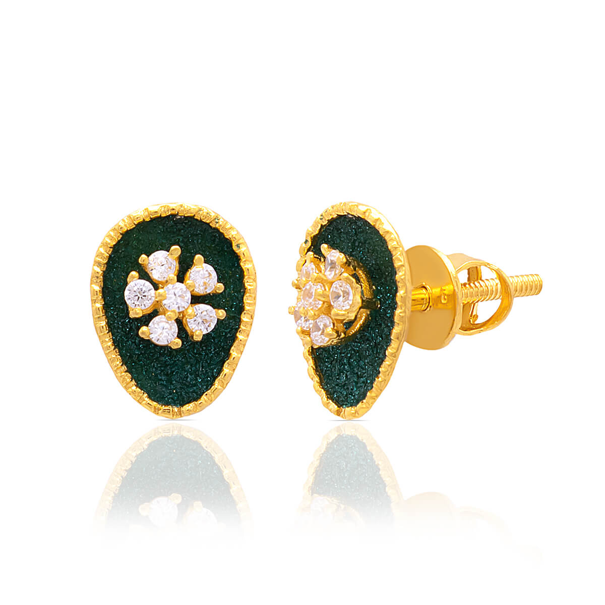 Mossy Green Oval Stud Earrings with Free Gold Coin