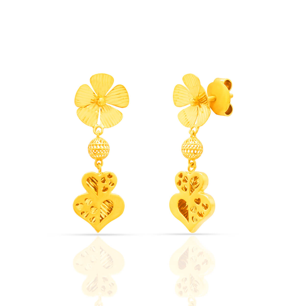 Hanging Bloom Ensemble Gold Earring with Free Gold Coin