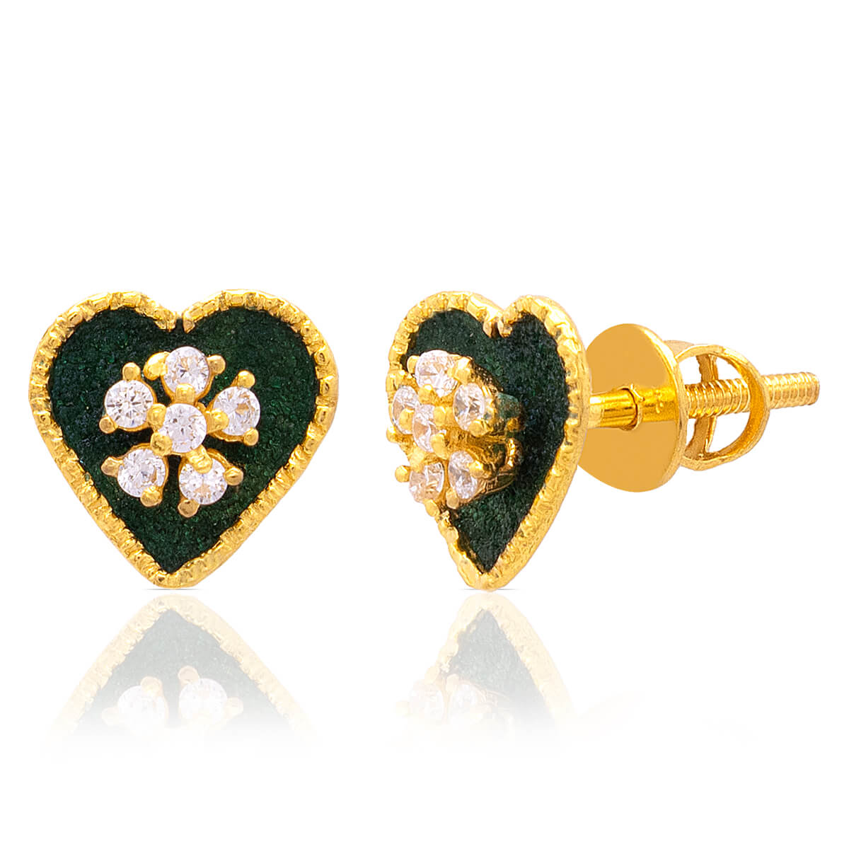 Green Envy Enamel Gold Studs Earrings with Free Gold Coin