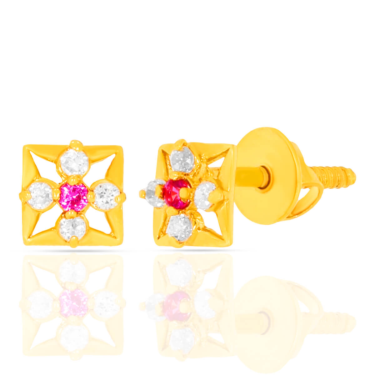 Radiant Square Brilliance CZ Gold Stud Earring