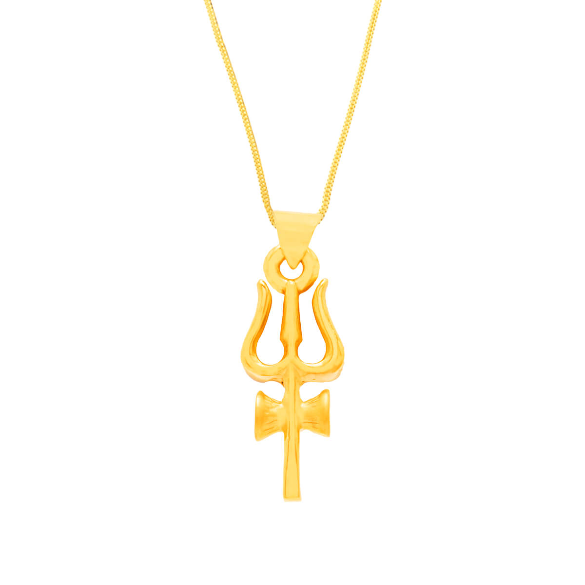 Divine Duo Trishul and Damaru Gold Pendant with Free Gold Coin