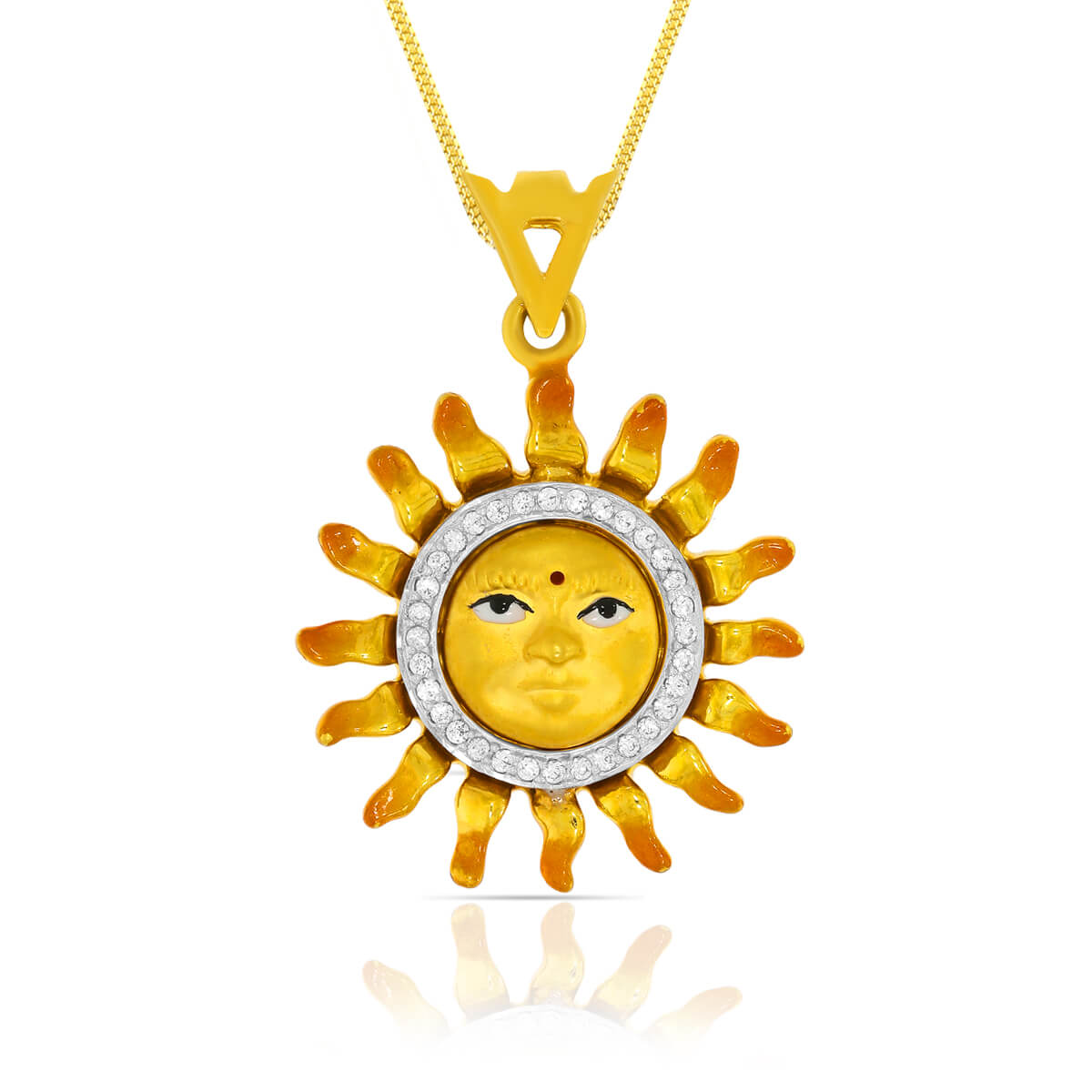 Enamel & Cz Surya Gold Pendant with Free Gold Coin