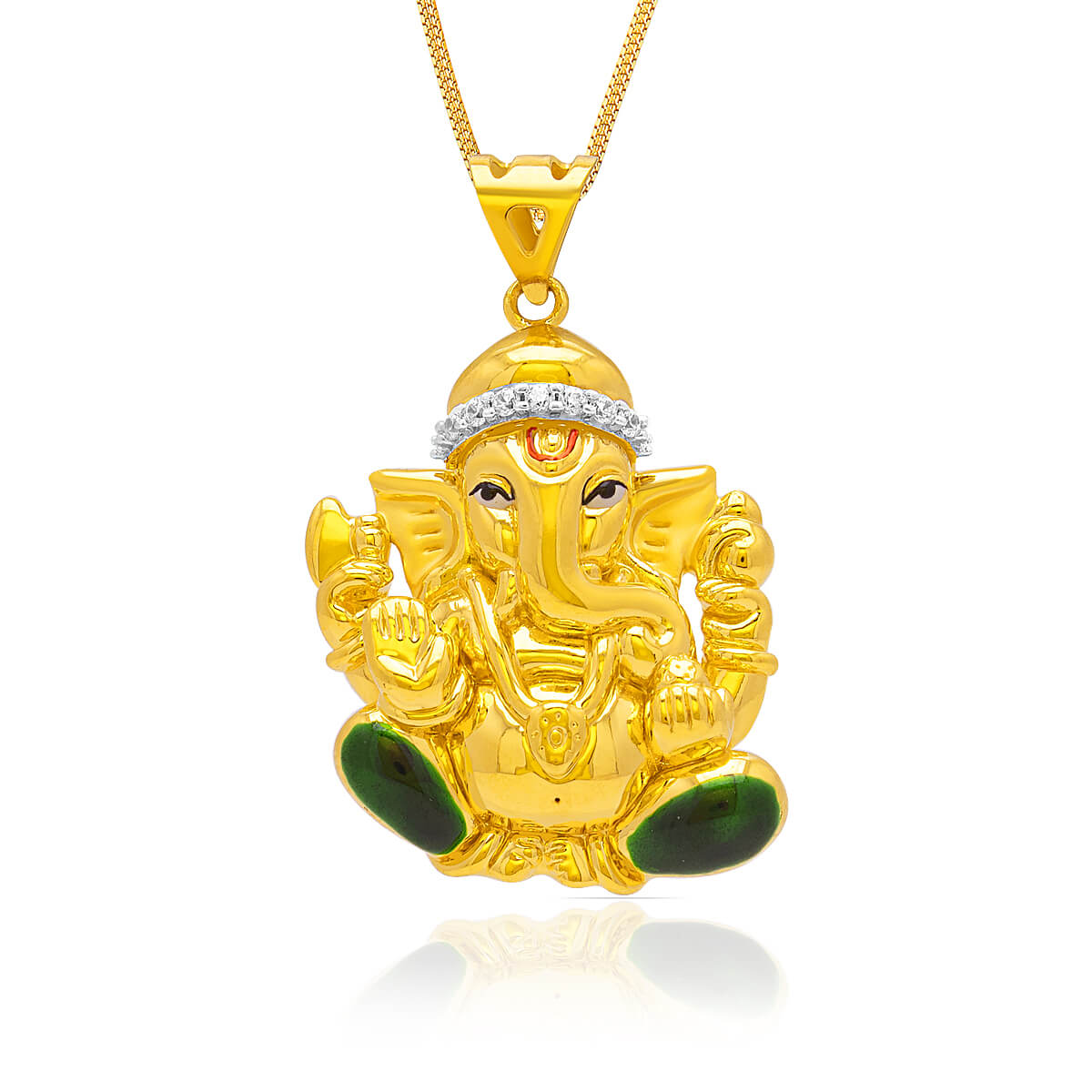 Ganpati Enamel CZ Gold God Pendant with Free Gold Coin