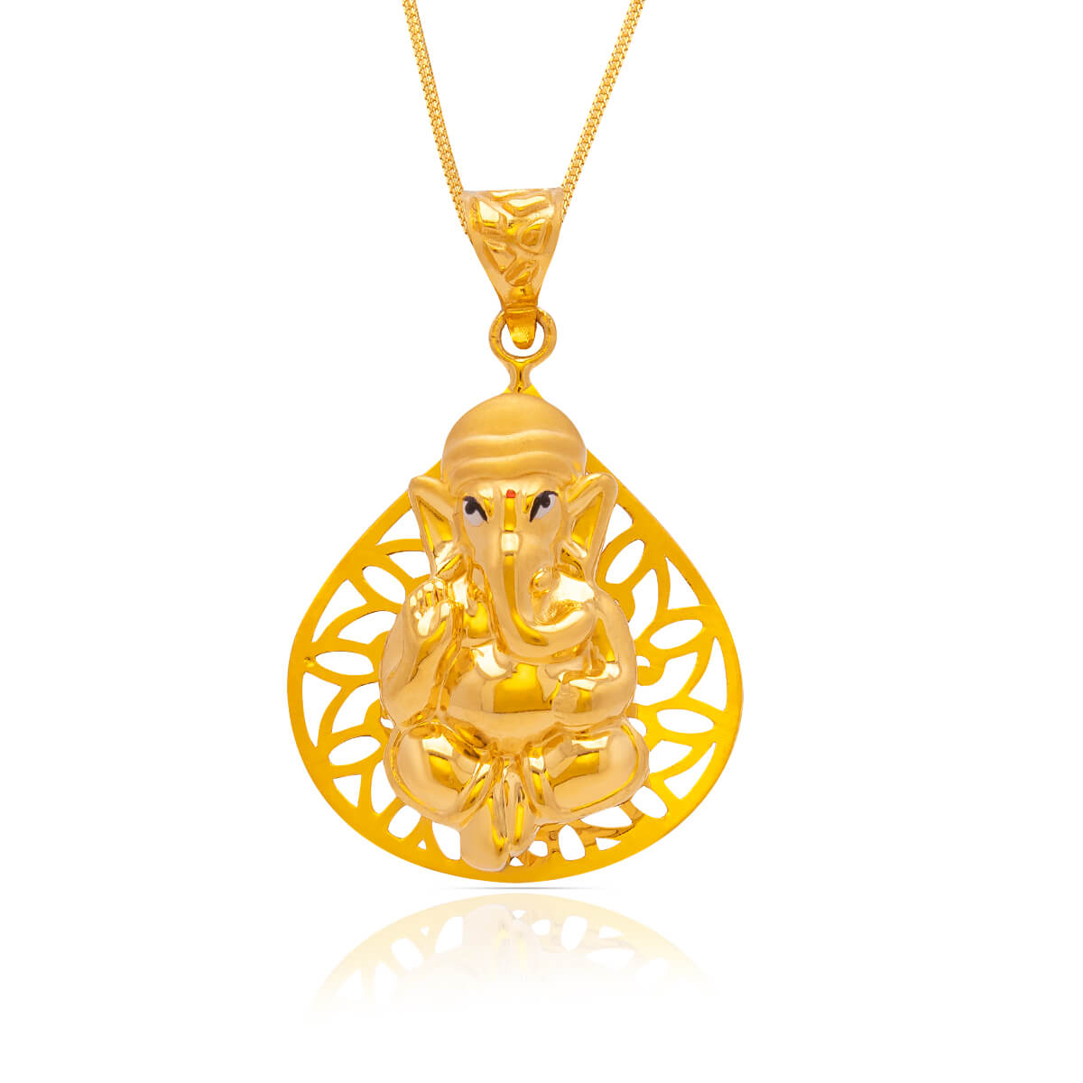 Ganesh Leaf Jali Design Gold God Pendant with Free Gold Coin