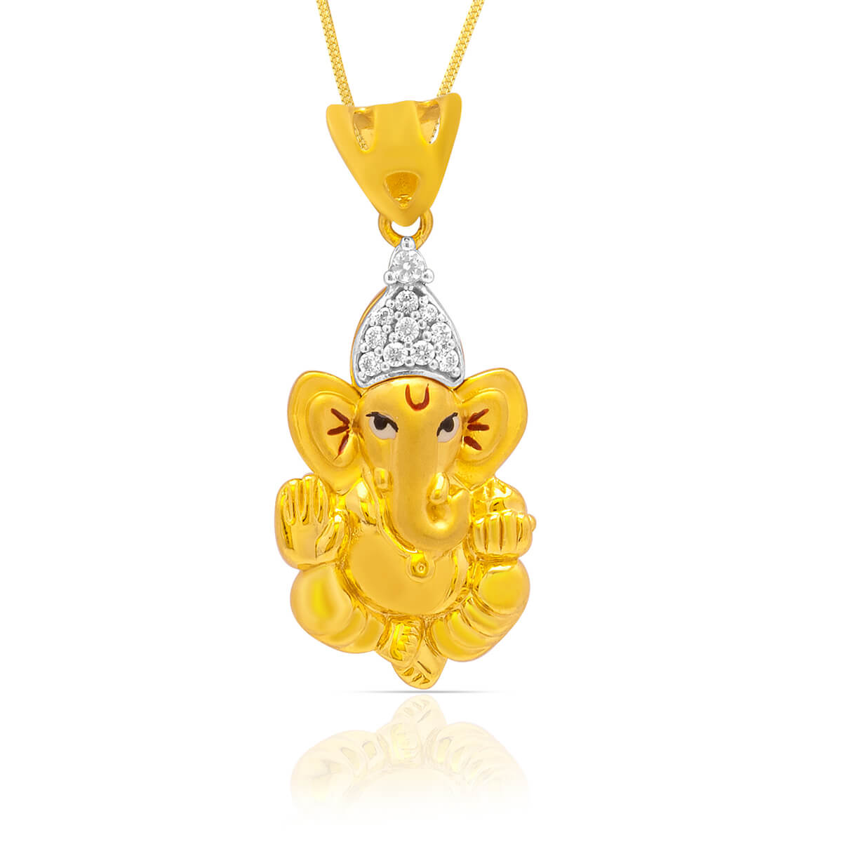 Ganpati Gold CZ Stone God Pendant with Free Gold Coin