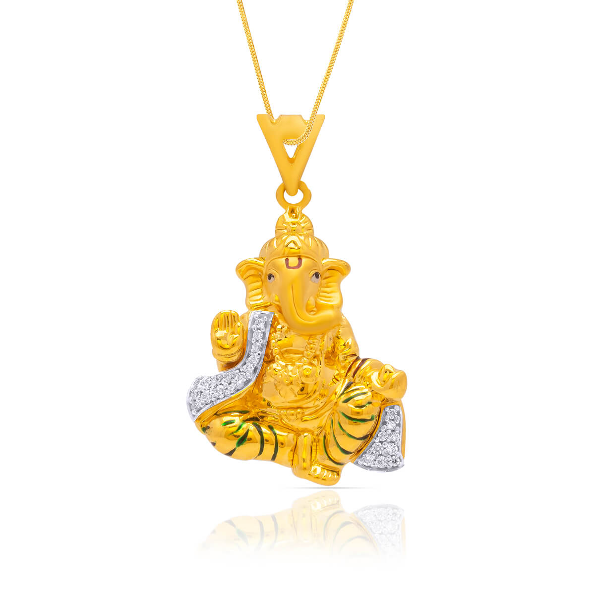 Ganpati Enamel & Ad stone Gold God Pendant