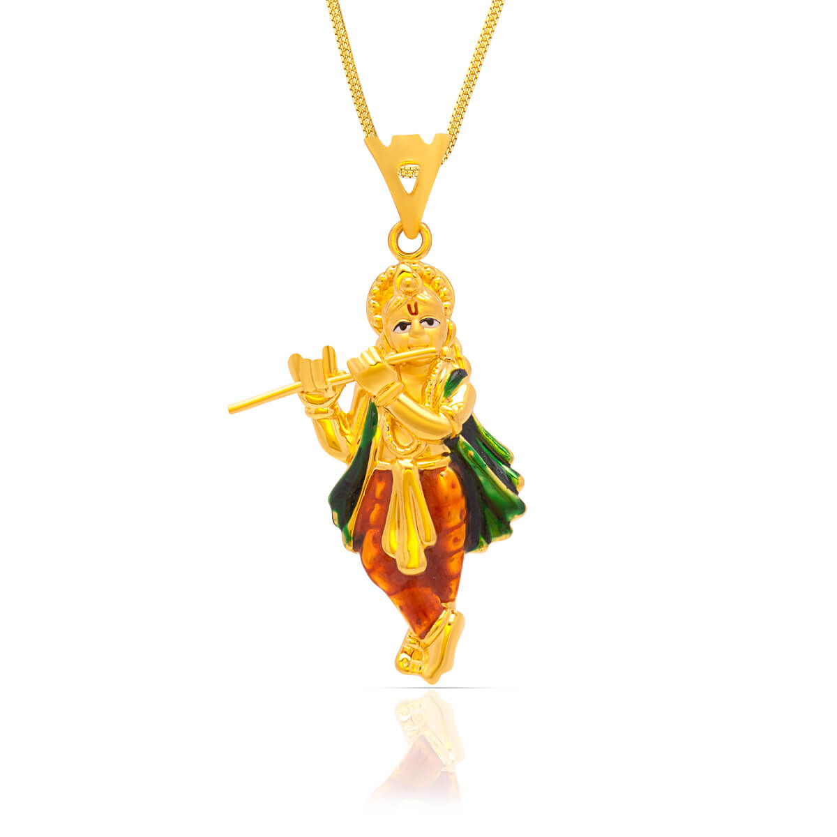 Krishna Basari Enamel Gold God Pendant with Free Gold Coin