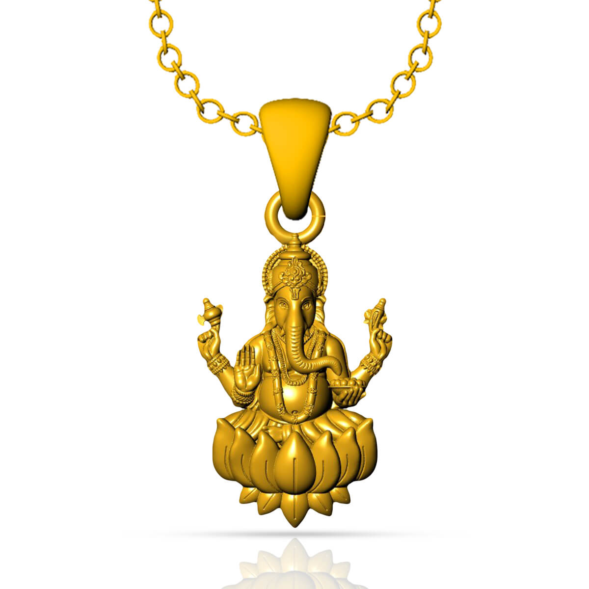 Ganesha Seating on Louts Flower Gold God Pendant with Free Gold Coin