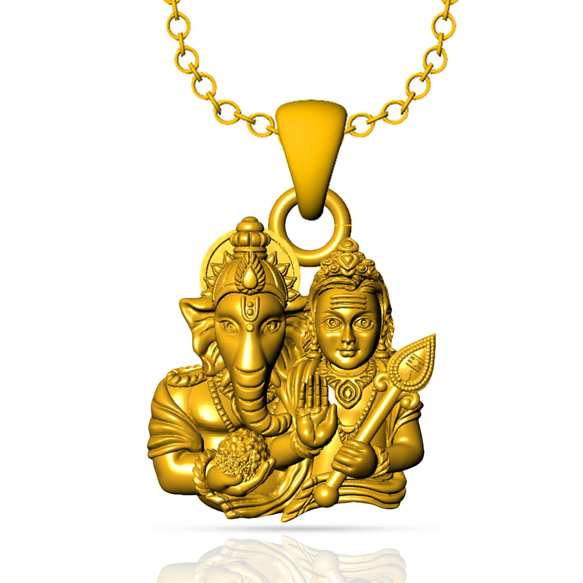 Ganesha & Shiva Gold God Pendant with Free Gold Coin