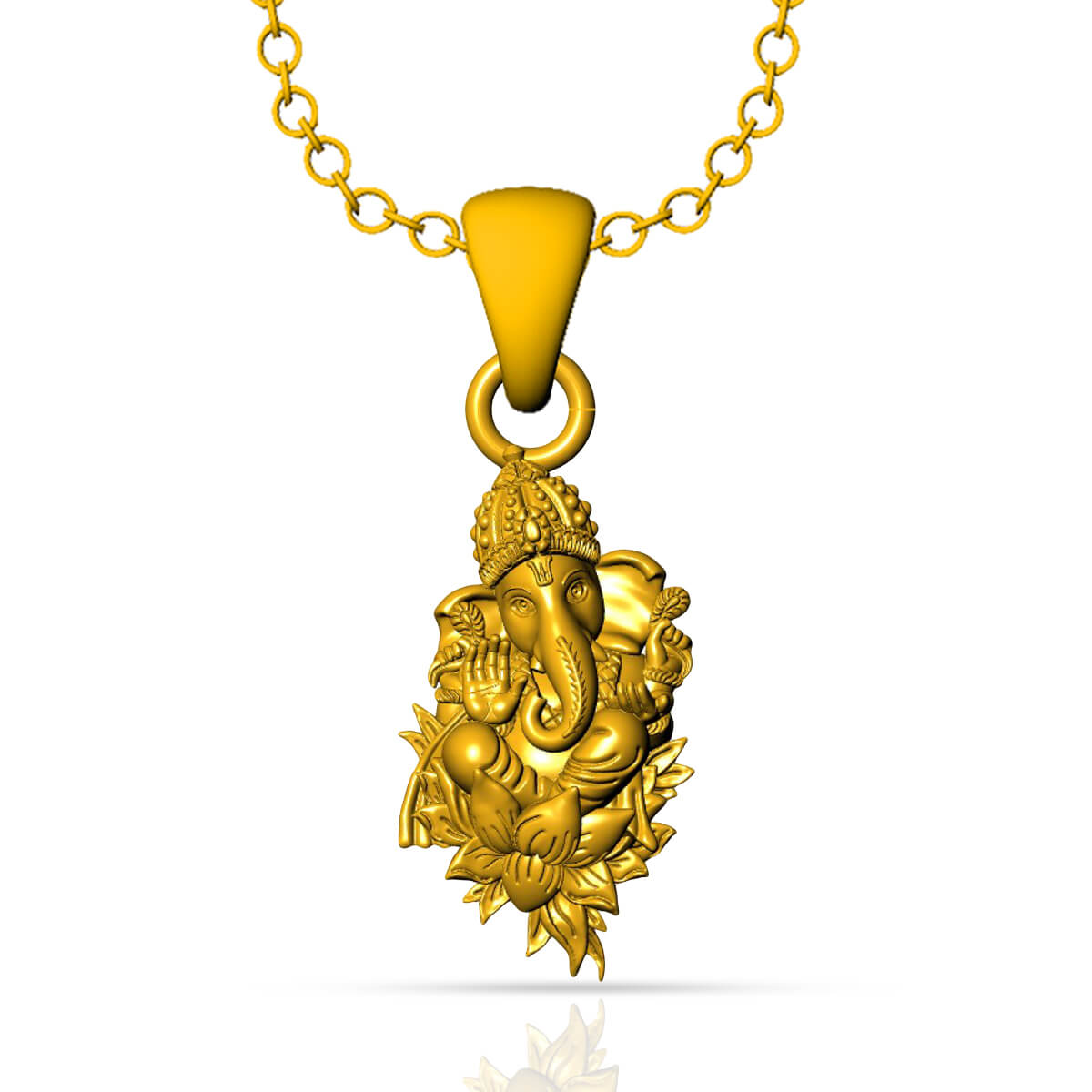 Ekadant Ganesha Louts Gold God Pendant with Free Gold Coin