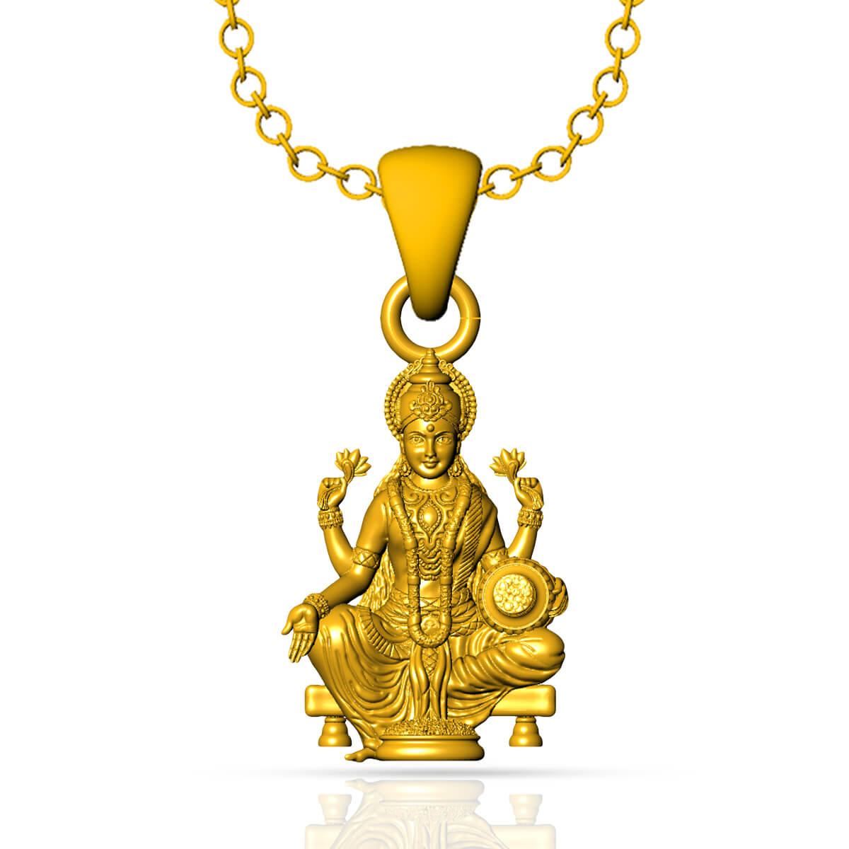 Goddess Lakshmi Seating Gold God Pendant